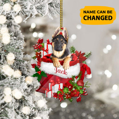 Personalized German Shepherd In Santa's Bag Christmas Acrylic Ornament