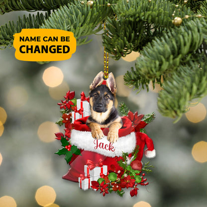 Personalized German Shepherd In Santa's Bag Christmas Acrylic Ornament