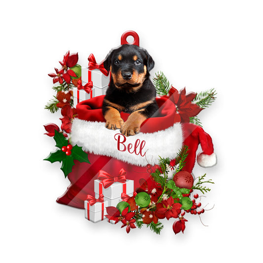Personalized Rottweiler In Santa's Bag Christmas Acrylic Ornament