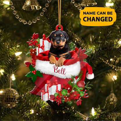 Personalized Rottweiler In Santa's Bag Christmas Acrylic Ornament