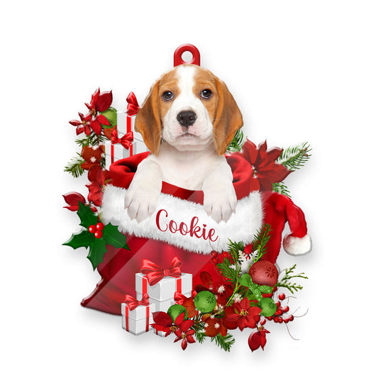 Personalized Beagle In Santa's Bag Christmas Acrylic Ornament