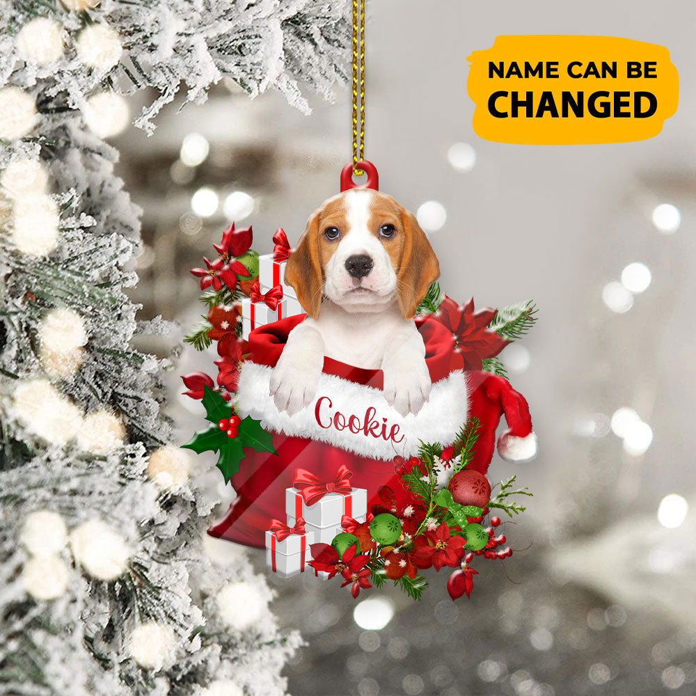 Personalized Beagle In Santa's Bag Christmas Acrylic Ornament