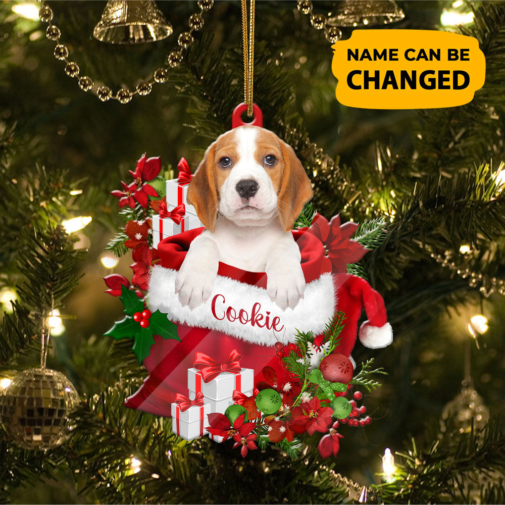 Personalized Beagle In Santa's Bag Christmas Acrylic Ornament