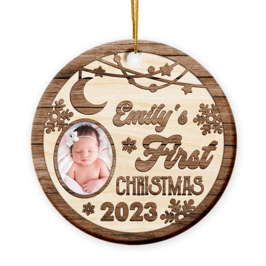 Personalized Baby's 1st Christmas Ceramic Circle Ornament with Picture Frame