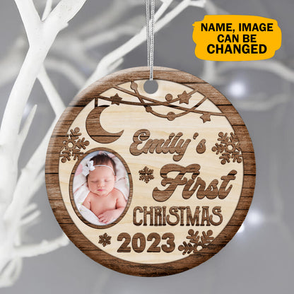 Personalized Baby's 1st Christmas Ceramic Circle Ornament with Picture Frame