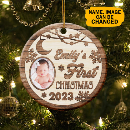 Personalized Baby's 1st Christmas Ceramic Circle Ornament with Picture Frame