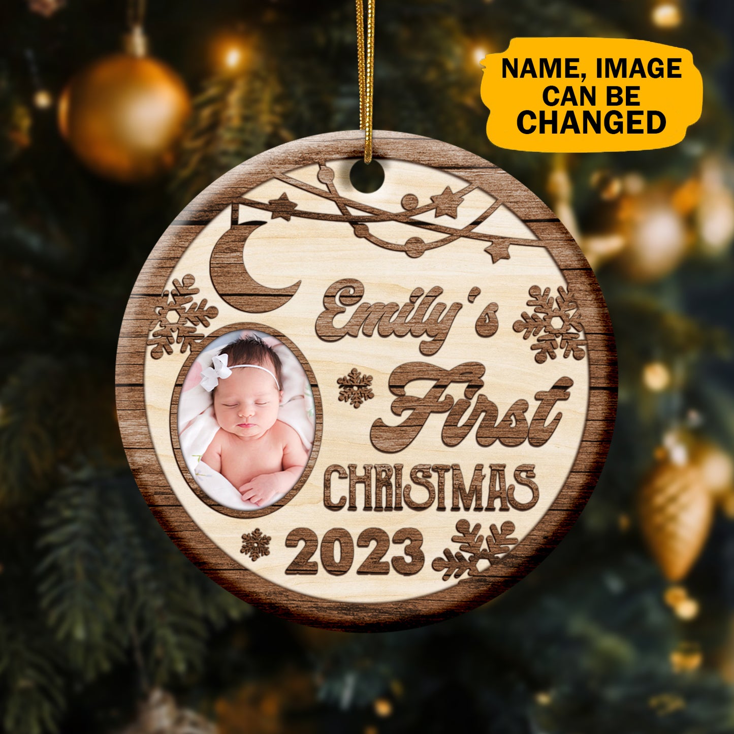 Personalized Baby's 1st Christmas Ceramic Circle Ornament with Picture Frame