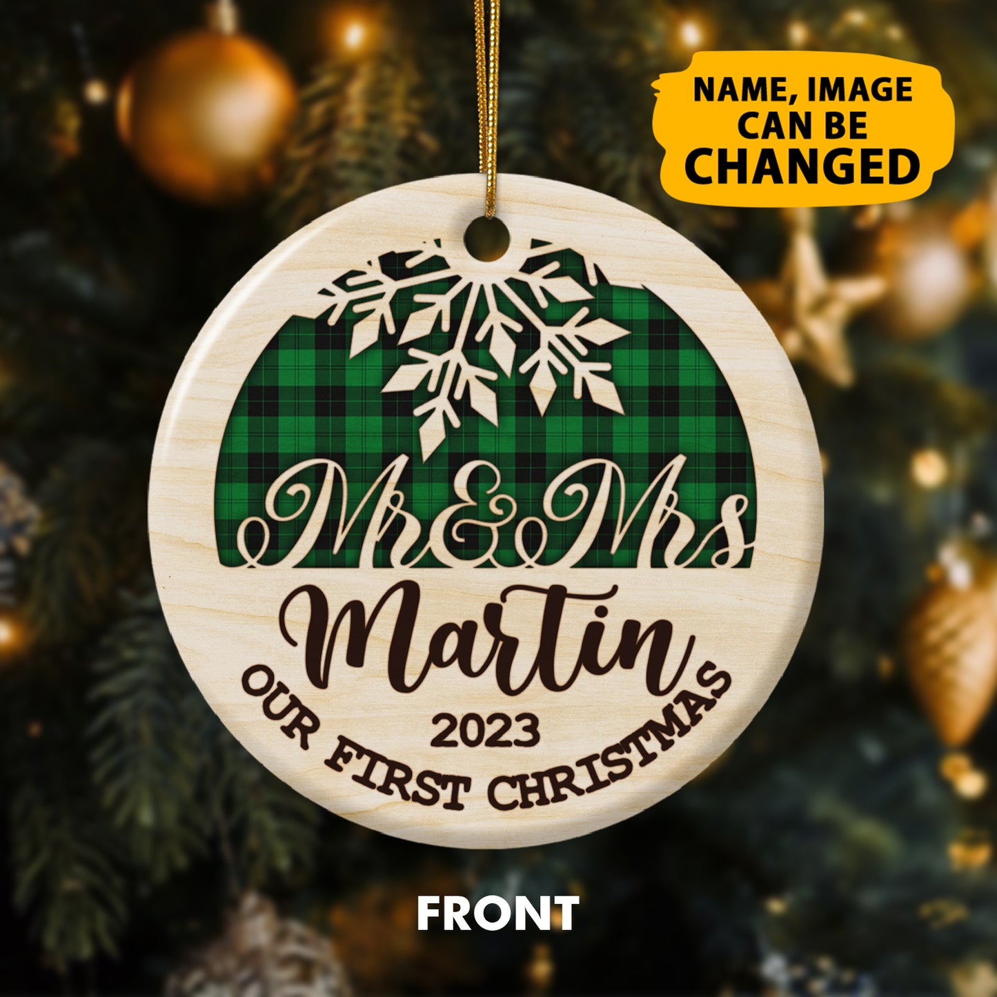 Personalized 1st Christmas Of New Married Couple Double Side Ceramic Circle Ornament