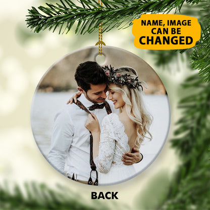 Personalized Our 1st Christmas Double Sided Printed Ceramic Circle Ornament For New Married Couple