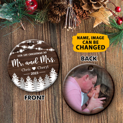 Personalized New Married Couple Christmas Double Side Ceramic Circle Ornament