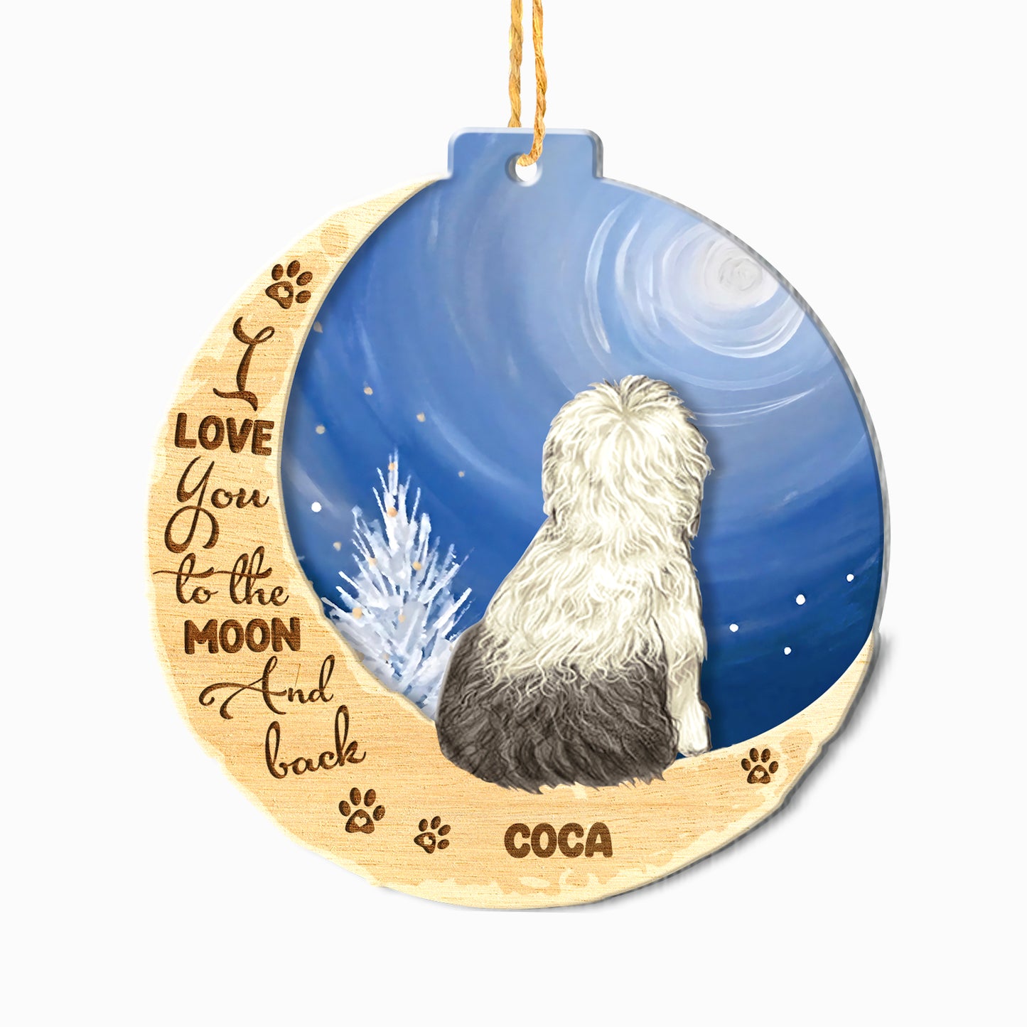 Personalized Old English Sheepdog On Moon Aluminum Ornament