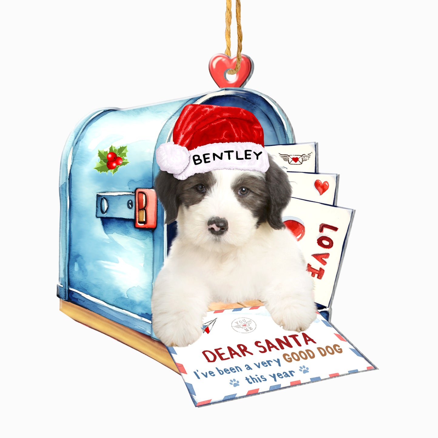 Personalized Old English Sheepdog In Mailbox Christmas Aluminum Ornament