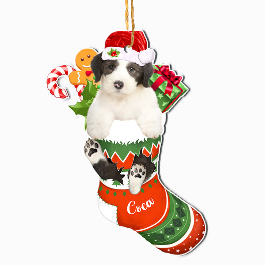 Personalized Old English Sheepdog In Christmas Stocking Aluminum Ornament