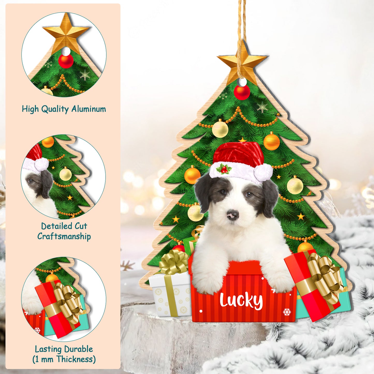 Personalized Old English Sheepdog Christmas Tree Aluminum Ornament