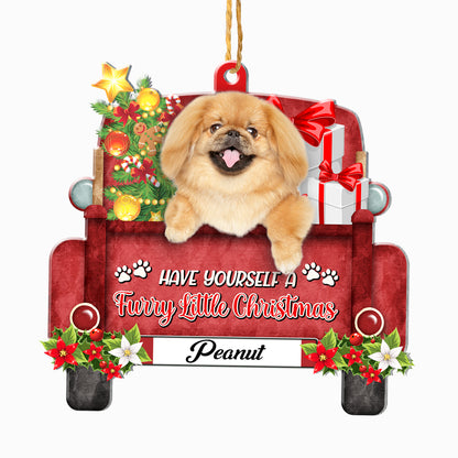 Personalized Pekingese Red Truck Christmas Aluminum Ornament