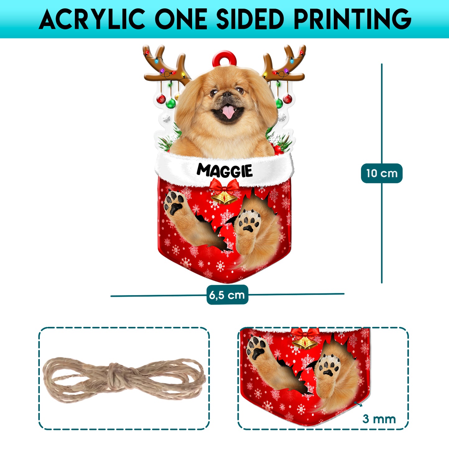 Personalized Pekingese In Snow Pocket Christmas Acrylic Ornament