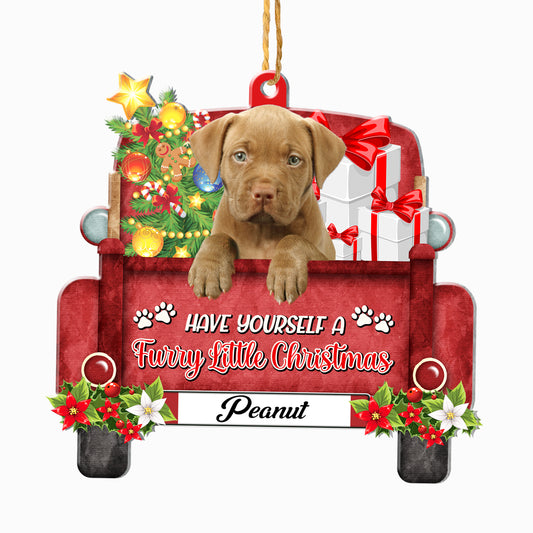 Personalized Pitbull Red Truck Christmas Aluminum Ornament