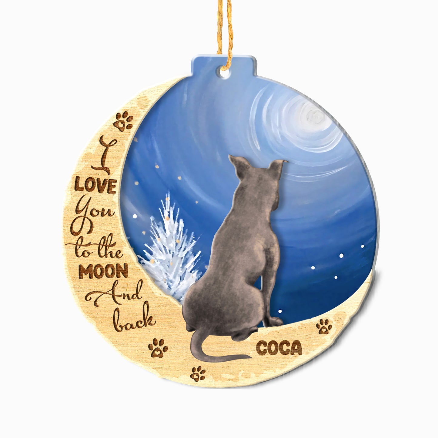 Personalized Pitbull On Moon Aluminum Ornament