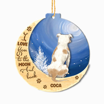 Personalized Pitbull On Moon Aluminum Ornament