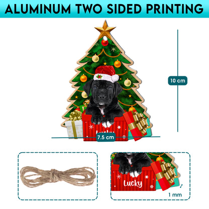 Personalized Black Pitbull Christmas Tree Aluminum Ornament