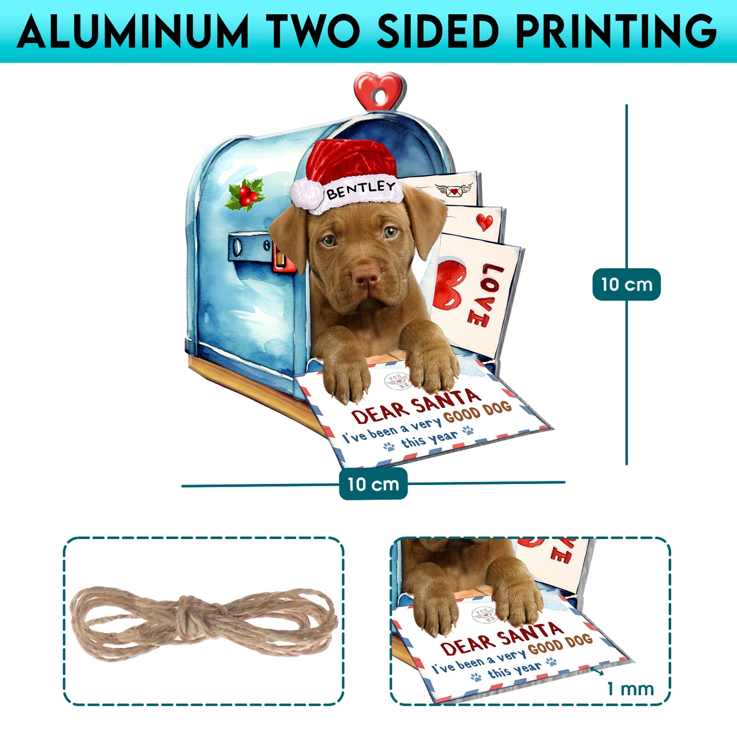 Personalized Pitbull In Mailbox Christmas Aluminum Ornament