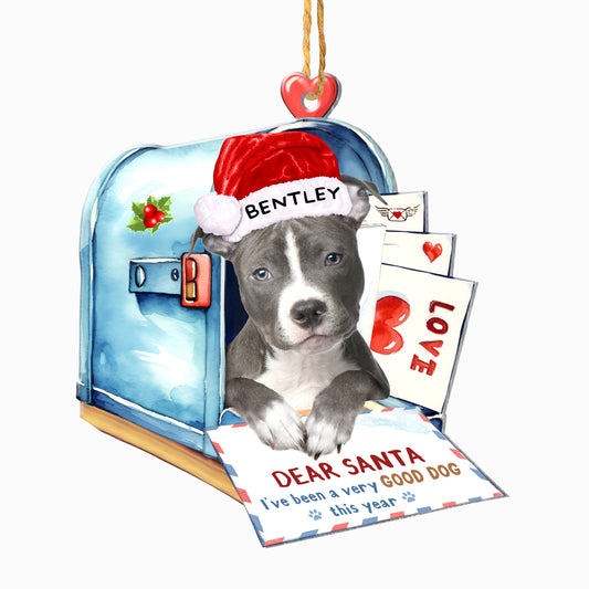 Personalized Grey Pitbull In Mailbox Christmas Aluminum Ornament