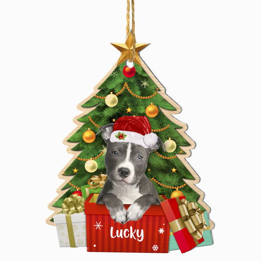 Personalized Grey Pitbull Christmas Tree Aluminum Ornament