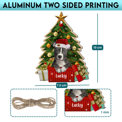 Personalized Grey Pitbull Christmas Tree Aluminum Ornament