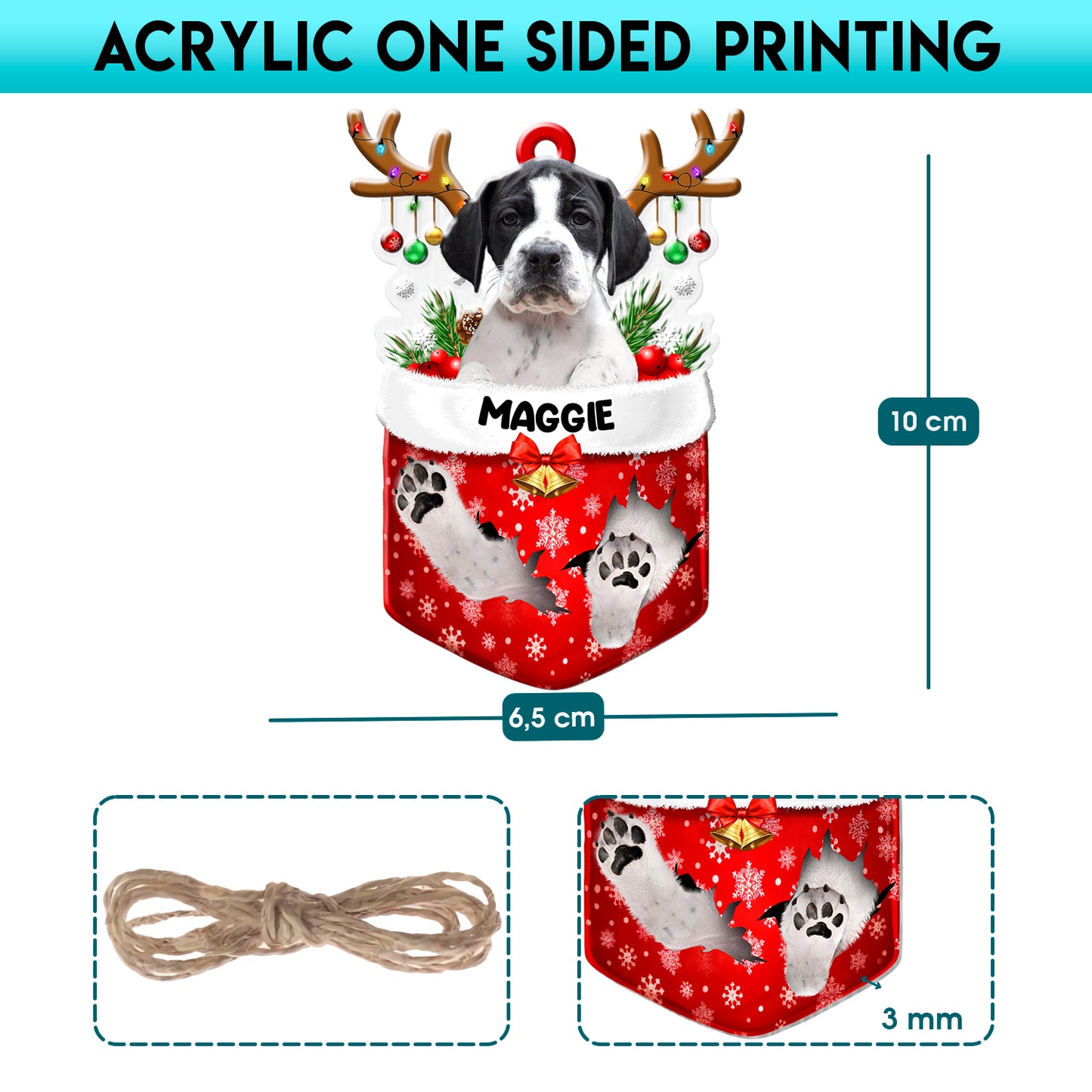 Personalized Pointer In Snow Pocket Christmas Acrylic Ornament