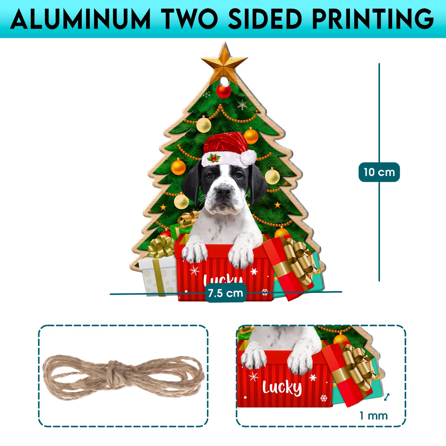 Personalized Pointer Christmas Tree Aluminum Ornament