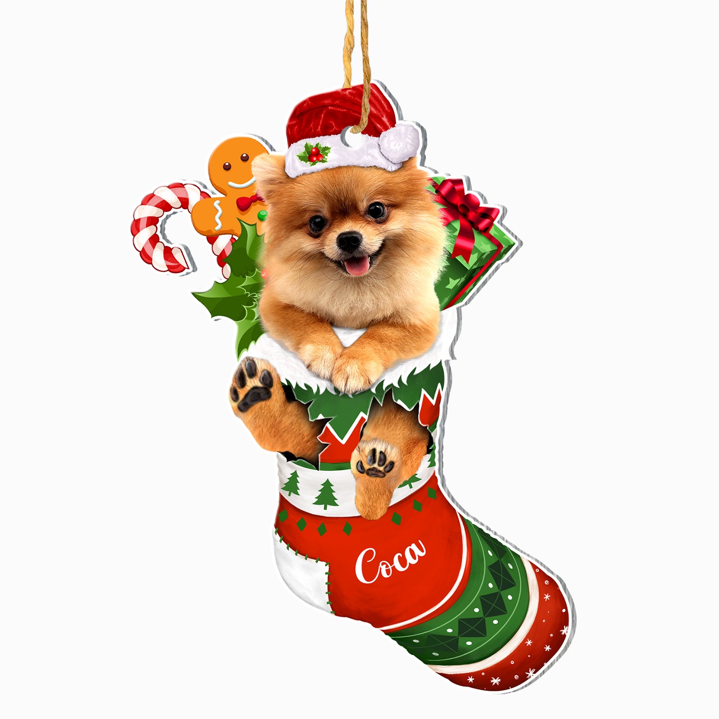 Personalized Pomeranian In Christmas Stocking Aluminum Ornament