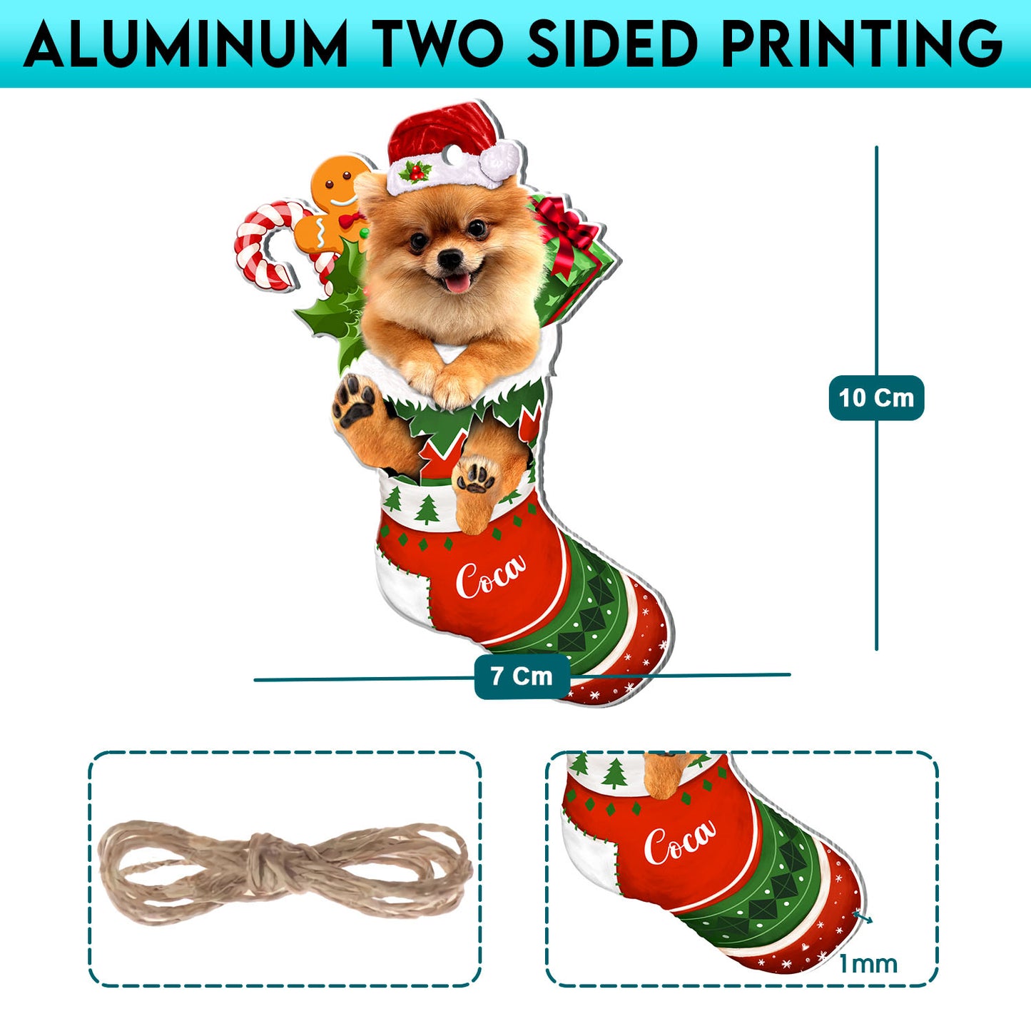 Personalized Pomeranian In Christmas Stocking Aluminum Ornament