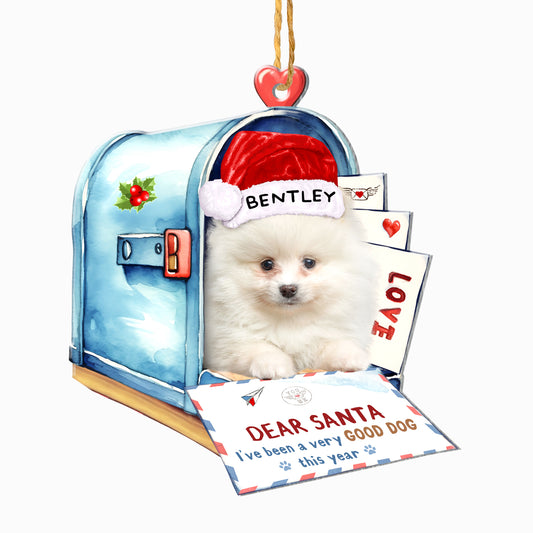 Personalized White Pomeranian In Mailbox Christmas Aluminum Ornament