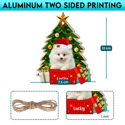 Personalized White Pomeranian Christmas Tree Aluminum Ornament