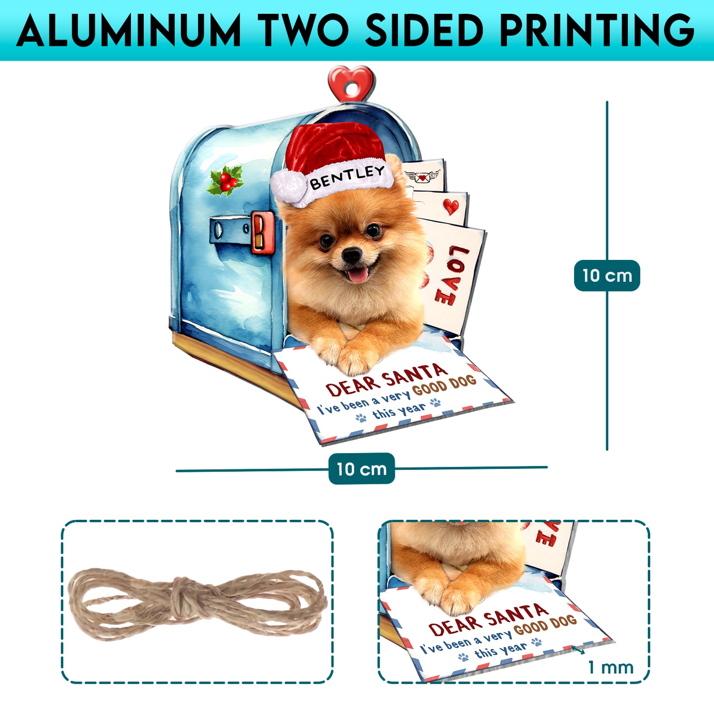 Personalized Pomeranian In Mailbox Christmas Aluminum Ornament
