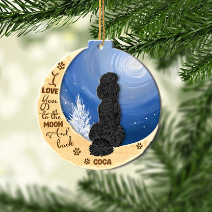 Personalized Black Poodle On Moon Aluminum Ornament