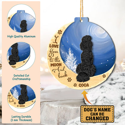 Personalized Black Poodle On Moon Aluminum Ornament