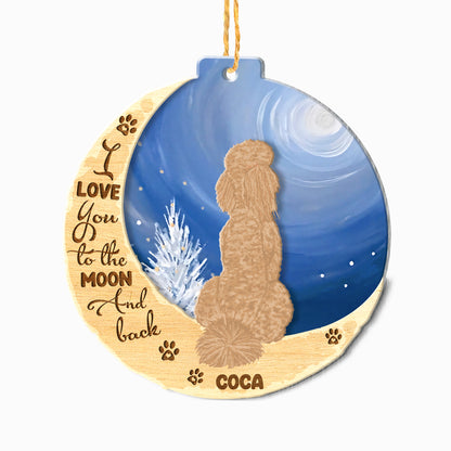 Personalized Brown Poodle On Moon Aluminum Ornament