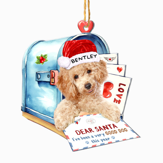 Personalized Brown Poodle In Mailbox Christmas Aluminum Ornament