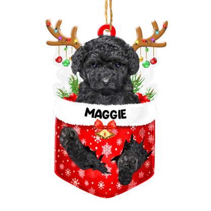Personalized Black Poodle In Snow Pocket Christmas Acrylic Ornament