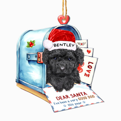 Personalized Black Poodle In Mailbox Christmas Aluminum Ornament
