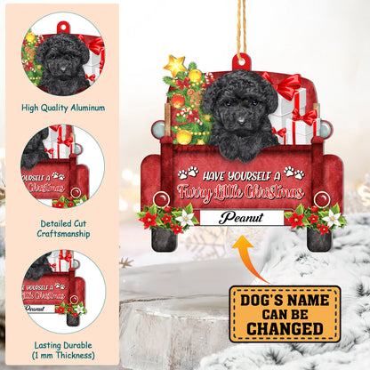 Personalized Black Poodle Red Truck Christmas Aluminum Ornament