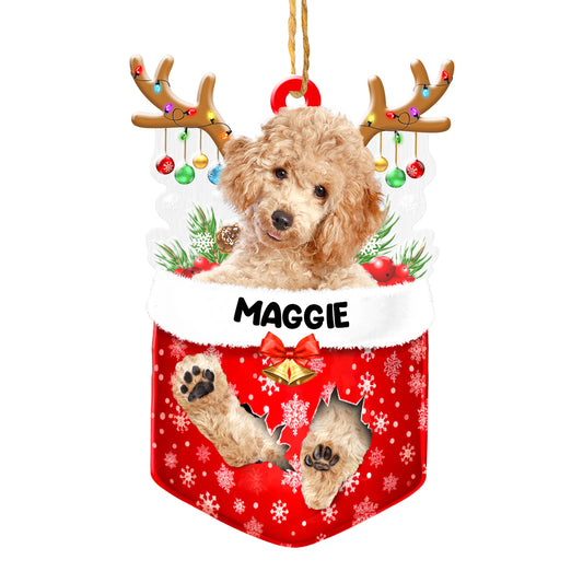 Personalized Brown Poodle In Snow Pocket Christmas Acrylic Ornament