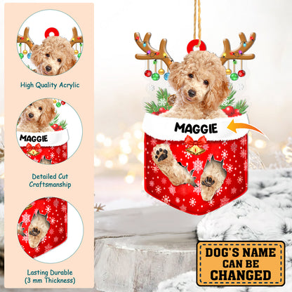 Personalized Brown Poodle In Snow Pocket Christmas Acrylic Ornament