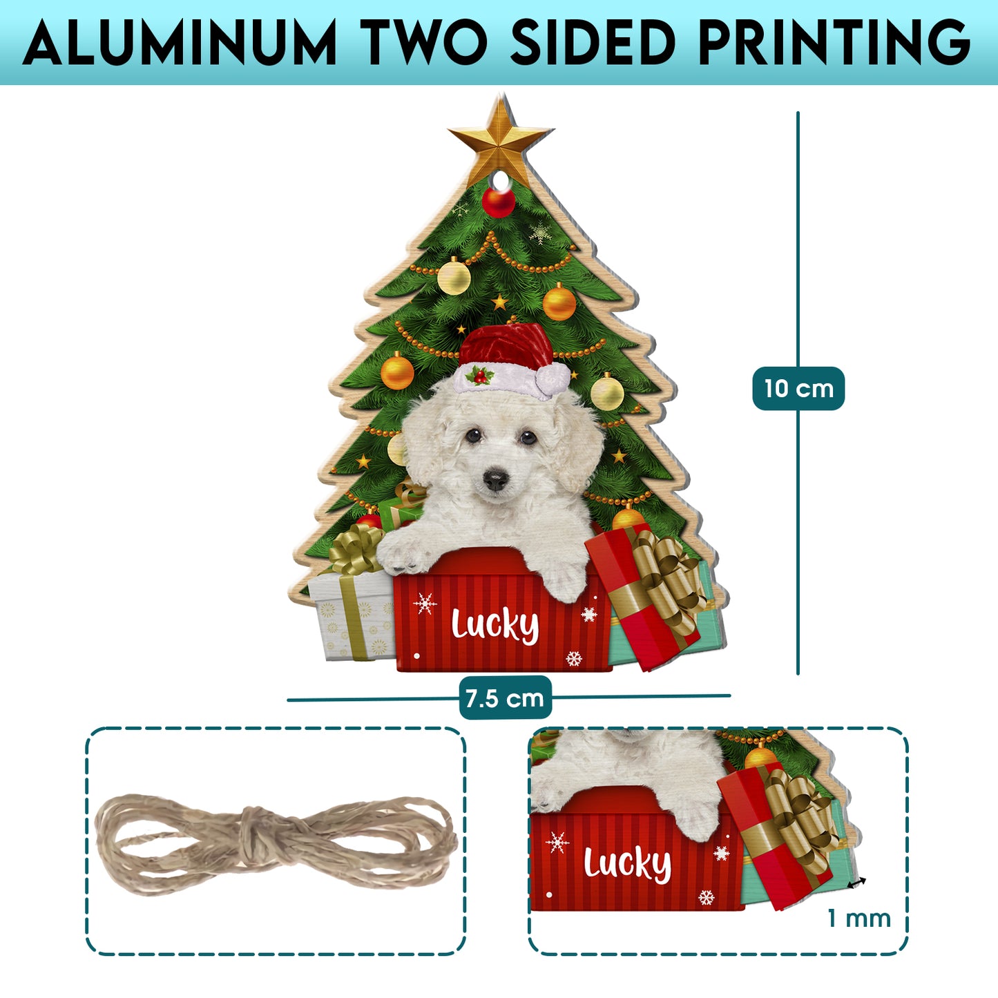 Personalized White Poodle Christmas Tree Aluminum Ornament