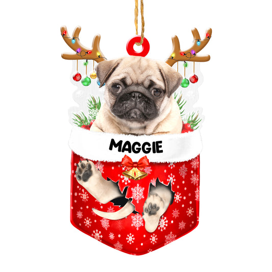 Personalized Pug In Snow Pocket Christmas Acrylic Ornament