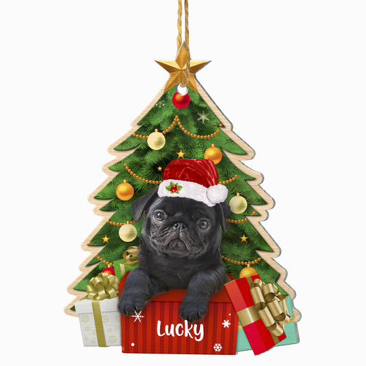 Personalized Black Pug Christmas Tree Aluminum Ornament