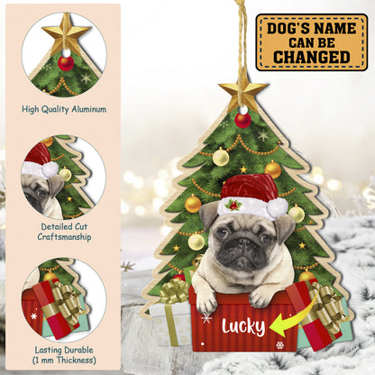 Personalized Brown Pug Christmas Tree Aluminum Ornament
