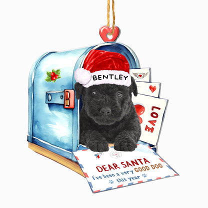 Personalized Black Puli In Mailbox Christmas Aluminum Ornament