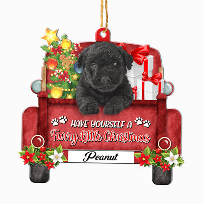 Personalized Black Puli Red Truck Christmas Aluminum Ornament